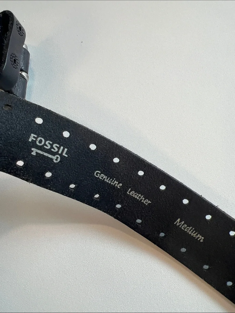 Fossil - M, Daisy Embossed, Black Leather Belt with Silver Stud Accents